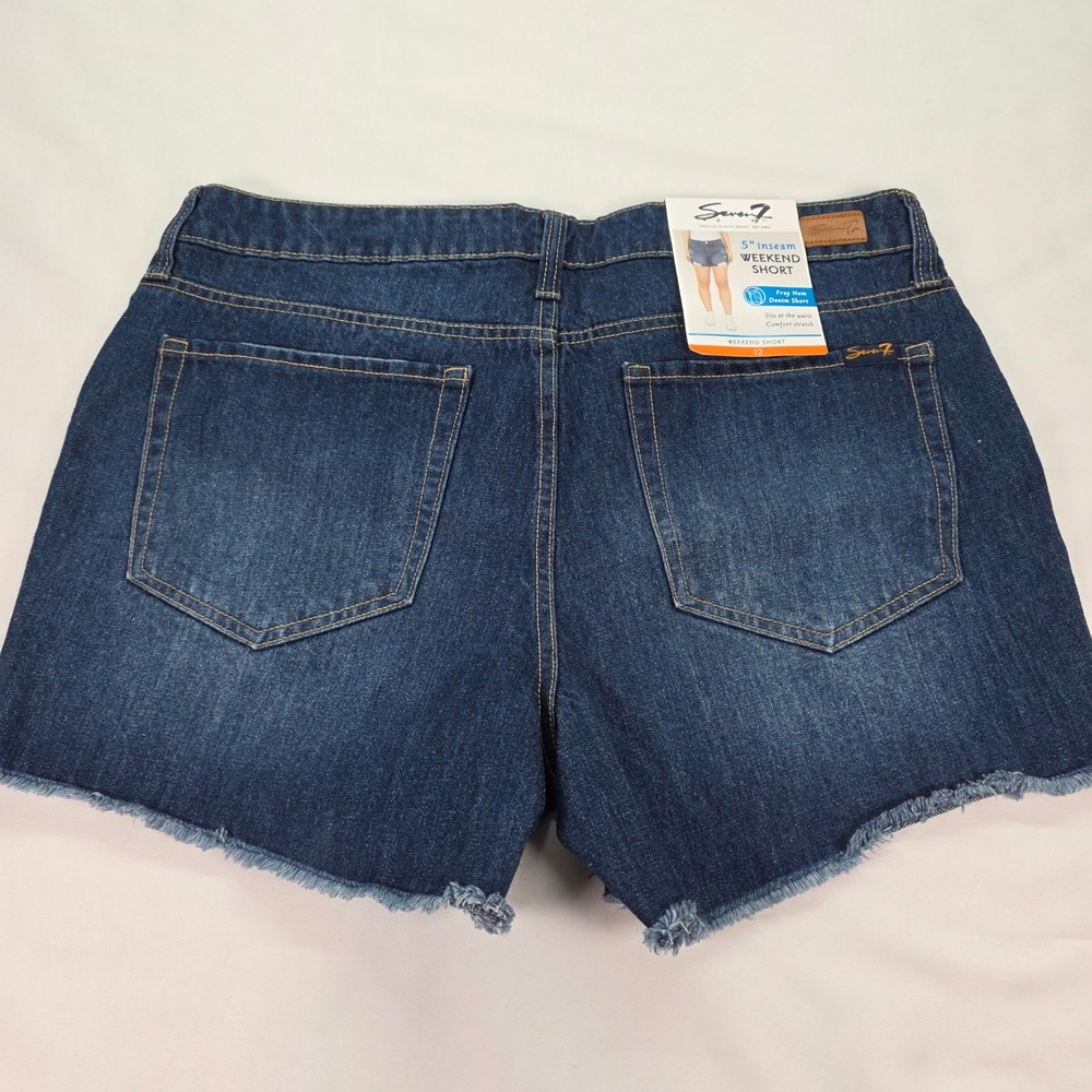 New Seven7 Weekend Shorts Womens‎ 12 Dark Wash Distressed Frayed Hem Denim - Picture 7 of 7